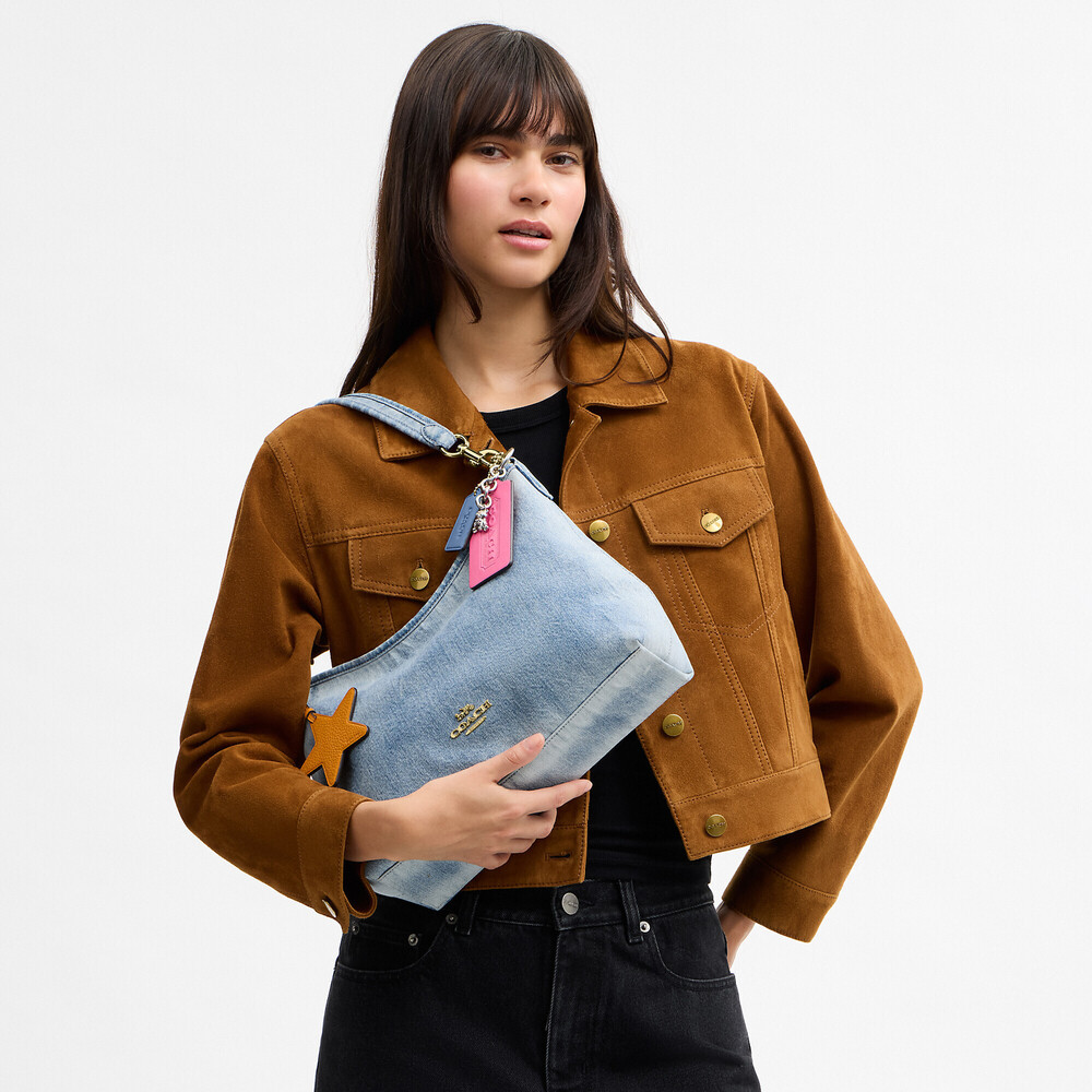 Coach Outlet Laurel Shoulder Bag In Loved Denim With Charms - Picture 3 of 3